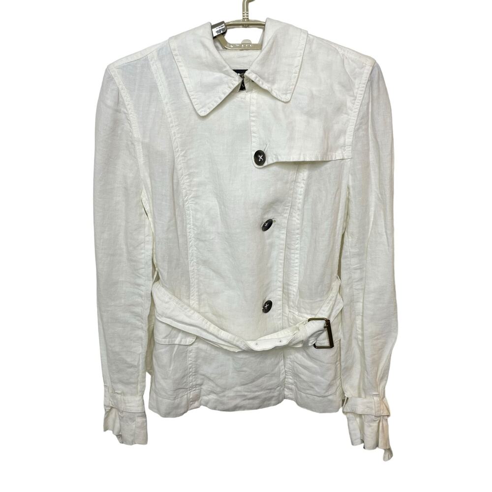 NWT Talbots White 100% Linen Utility Jacket Coat Military Style Womens Size 6 - Picture 2 of 11